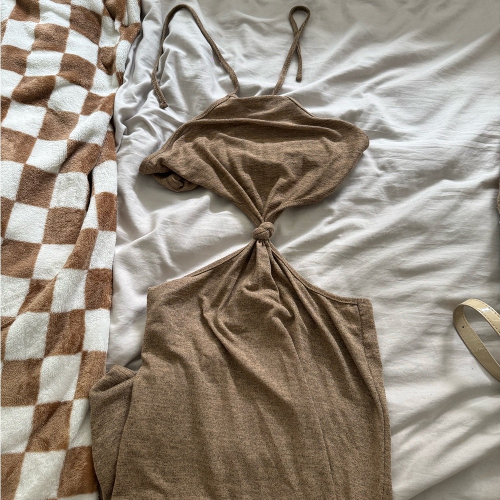 Brown Halter Tie Dress